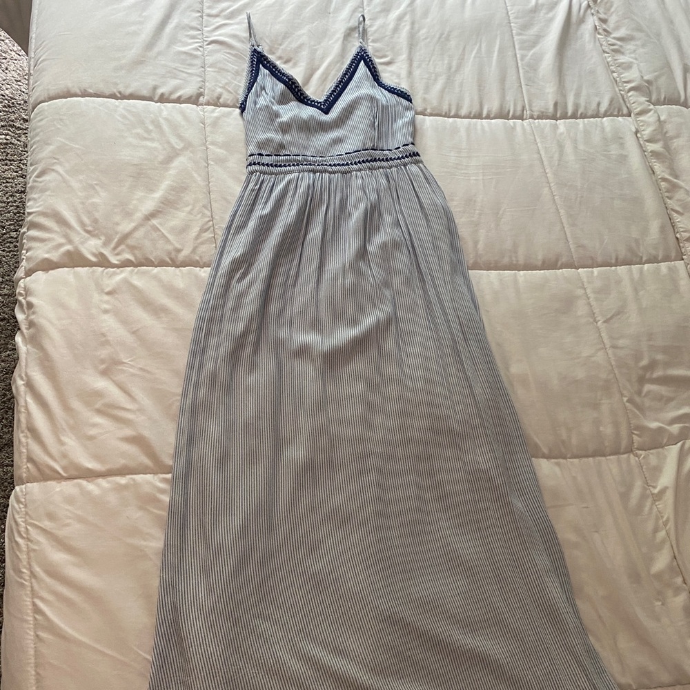 Blue and white maxi dress with adjustable straps
